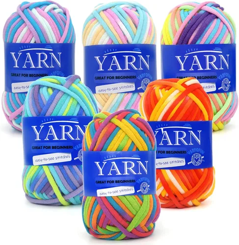 Vista 7 de Paquete de 6 hilos de ganchillo para principiantes, colores arcoíris, multicolor, hilo de ganchillo de algodón para tejer a ganchillo, para Serie
