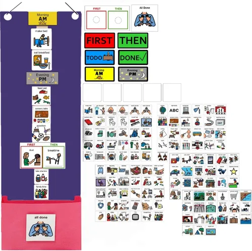 Vista 17 de Programa visual para niños – 133 tarjetas de plástico duraderas con imágenes y monedas con lazo suave Tabla de rutina diaria y recompensas por