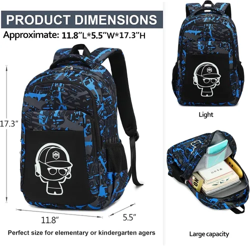 Vista 4 de Mochila escolar para niños con fiambrera para niñas, bolsa de libros, mochila escolar preescolar, jardín de infantes, mochila para niños pequeños