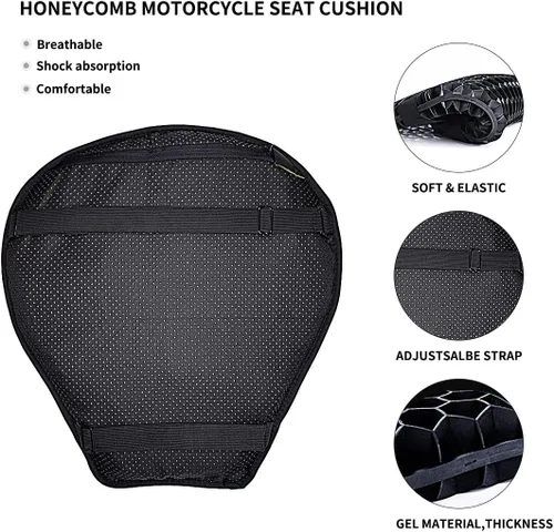 Vista 5 de Cojín universal de gel para asiento de motocicleta, absorción superior y protección con funda cálida, cómodos y grandes cojines de asiento