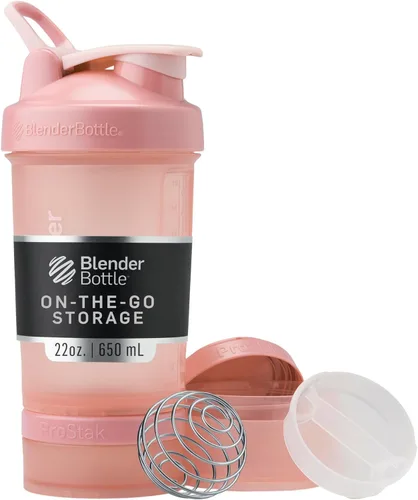 Vista 9 de BlenderBottle - Botella mezcladora con organizador de pastillas y almacenamiento para polvo proteínico, sistema Classic V2 ProStak, 22 onzas, azul