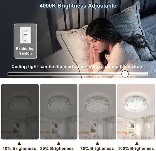 Vista 3 de Lámpara de techo de cristal de montaje empotrado, moderna lámpara de techo LED de 4000 K, lámpara de techo redonda de 8 pulgadas para espacios