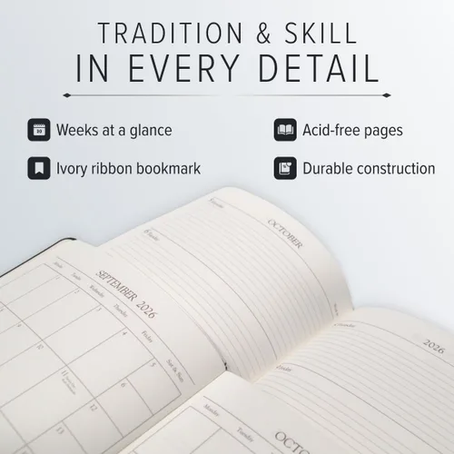 Vista 6 de Gallery Leather Planificador Semanal y Mensual Grande 2025-2026, Calendario Planificador y Cuaderno Elegantemente Encuadernado con Elegantes Bordes