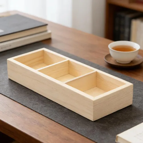 Vista 5 de Wood 3 Compartment Tea Bag Holder Organizer for Kitchen Office