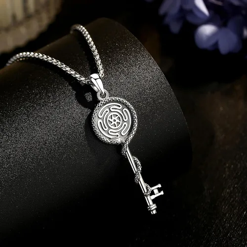 Vista 92 de EUDORA Collar de plata de ley 925 con moneda Hécate, Athena, Perséfono, Nyx, diosa de la luna triple, diosa celta, rueda de Hécate, llave, regalo