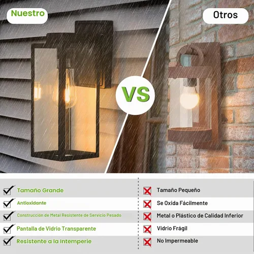 Vista 4 de hykolity - Farol de pared para exteriores de gran tamaño, 16 pulgadas Waterproof Exterior Wall Sconce, Anti-Rust Wall Mounted Lighting with Glass