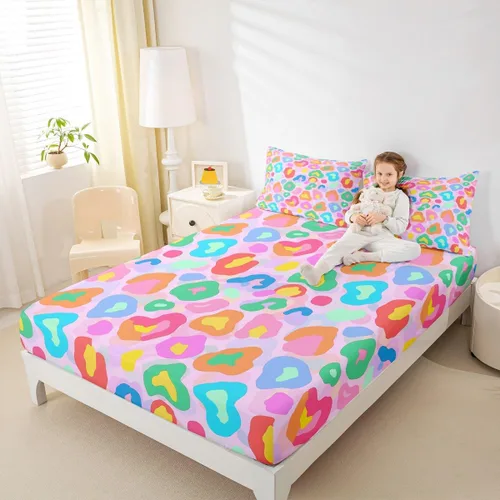 Vista 9 de Erosebridal Sábanas de cama de guepardo, sábana bajera con estampado de leopardo, tamaño individual, sábanas de rayas marrones, funda de cama