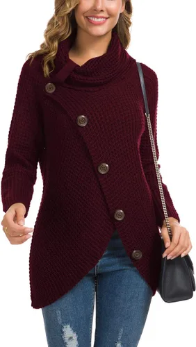 Vista 2 de GRECERELLE - Suéter de color sólido, sin botones funcionales, grueso, con botones decorativos para mujer, suéter de punto con cuello alto