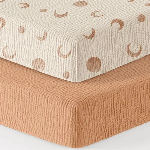 Vista 17 de Bearmoss Sábanas de muselina para mini cuna para Pack N Play - 100% algodón - 38"x26" Sábanas suaves y transpirables para corralito y cuna de bebé