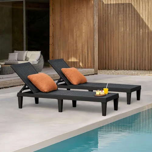Vista 2 de Flamaker Sillas de salón al aire libre PE impermeable con respaldo ajustable de 5 posiciones de fácil montaje, sillas de piscina para terraza