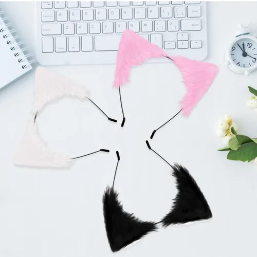 Vista 2 de HONGTEYA Cat Wolf Fox Dog Ears Headband Handmade Halloween Costume Cosplay Animal Furry Ears Goth Accessories for Women