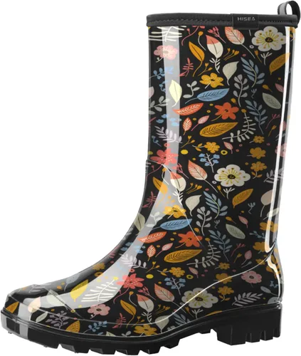 Vista 13 de HISEA - Botas de lluvia para mujer, impermeables, a media pantorrilla, botas de jardín para mujer Abeja azul