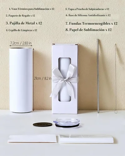 Vista 2 de Paquete de 12 unidades de vaso de sublimación de 20 onzas, delgado, recto, a granel, vaso de sublimación de acero inoxidable de doble pared aislado