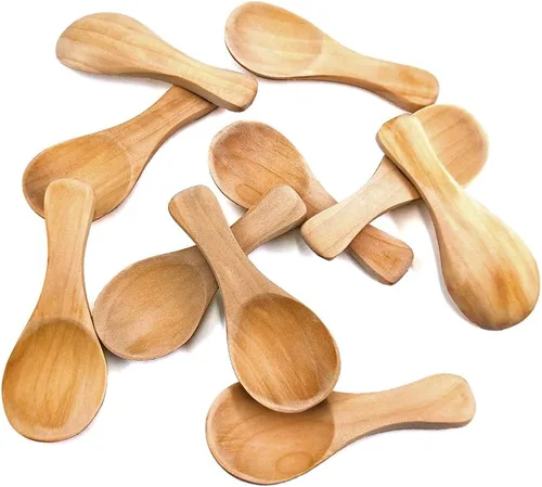 Vista 5 de 10 cucharas de sal de madera pequeñas hechas a mano, mini condimentos de azúcar, cucharadita de miel de madera maciza para bebé, café, té