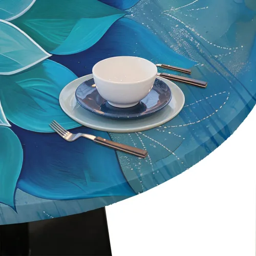Vista 6 de Pardick Mantel redondo ajustable con diseño de flores color verde azulado, con diseño de mandala, con elástico, impermeable, lavable