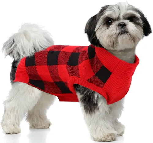 Vista 18 de PUMYPOREITY Suéter de vacaciones para perro, acogedor suéter de invierno, ajuste elástico, cuello alto, tema de Navidad para perros pequeños y Verde