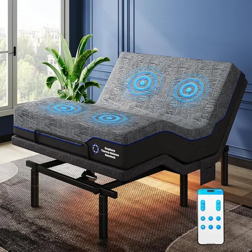 Vista 12 de Pipishell Base de cama ajustable individual XL y colchón de espuma viscoelástica de 14 pulgadas con masaje, base de cama eléctrica con espuma
