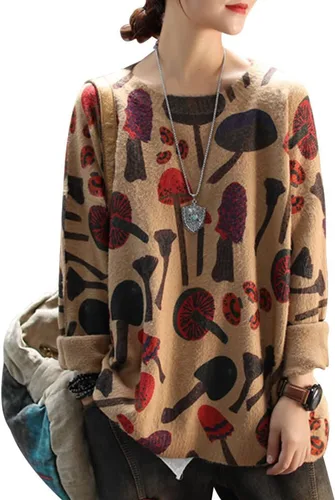 Vista 15 de YESNO Suéter de Navidad para mujer, estampado gráfico, suéteres de gran tamaño, casuales, sueltos, de punto, S01 Floral 064