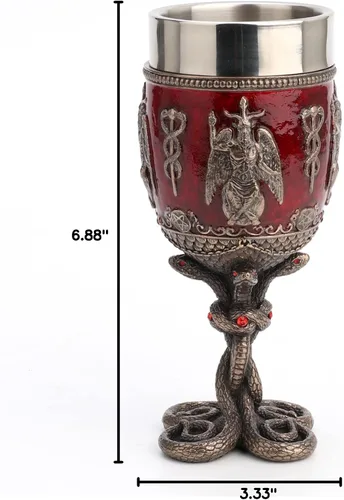 Vista 4 de Veronese Design Vaso de acero inoxidable de 6 7/8 pulgadas Baphomet Crimson Jeweled Serpent Cáliz