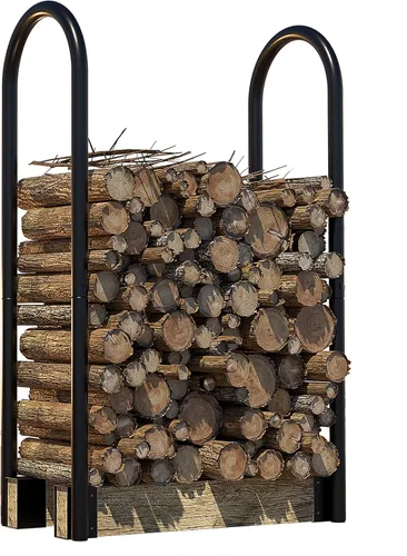Vista 9 de Fire Beauty Kit de soporte ajustable para leña, soporte de almacenamiento de madera para chimenea, polvo negro, acero recubierto, exterior e