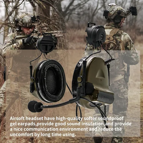 Vista 4 de Auriculares tácticos con adaptador de riel ARC, protección auditiva con almohadillas de gel para deportes de airsoft