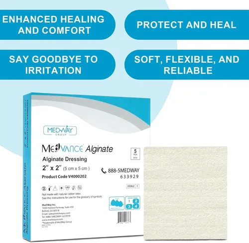 Vista 2 de MedVance TM Alginato – Apósito de alginato de calcio 2"x2", Caja de 5 apósitos Sterile And Individually Wrapped - Promotes Faster Healing - Super