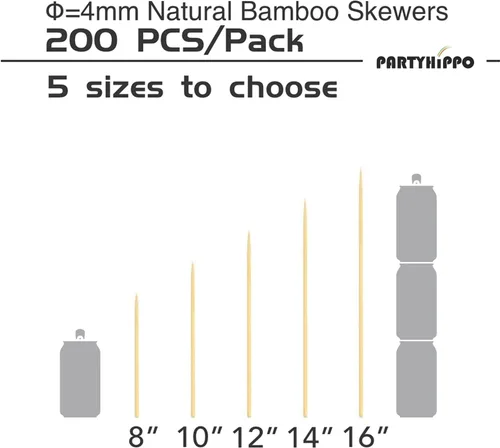 Vista 2 de Brochetas de bambú natural de 8 pulgadas, 0.157 in de grosor, paquete de 200 palitos para barbacoa para parrilla, frutas, fuente de chocolate