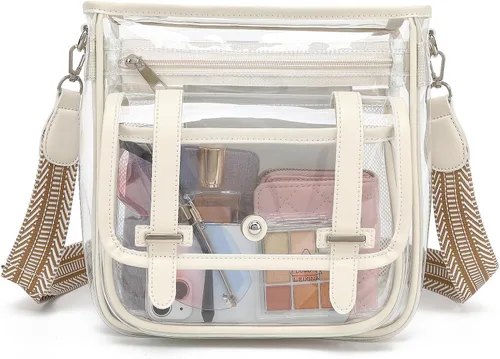 Vista 9 de Bolso Transparente ASKSKY, Bolsos de Bandolera Transparentes de PVC para Mujeres, Bolsa Transparente Resistente para Estadio, Eventos, Bolso