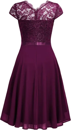 Vista 7 de MISSMAY Vestido de fiesta formal de gasa con volantes y encaje vintage para mujer