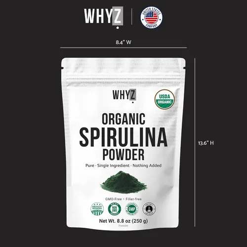 Vista 7 de WHYZ Polvo de espirulina orgánica, 8.82 oz, suplemento de espirulina rico en proteínas, superalimento orgánico para apoyo inmunológico, polvo