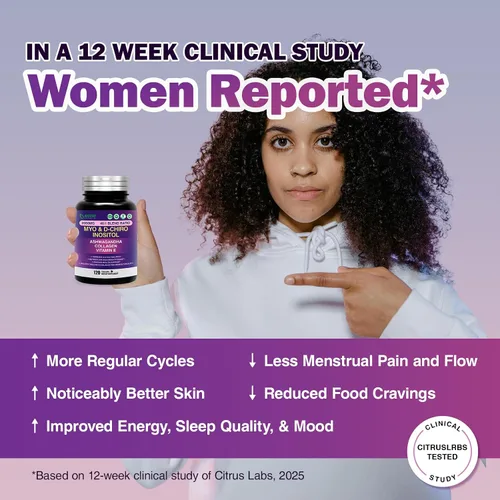 Vista 5 de Myo Inositol & D-Chiro Inositol Suplemento para mujeres, proporción ideal 40:1 con vitamina E, colágeno y ashwagandha, apoyo diario de bienestar