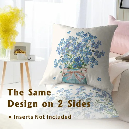 Vista 5 de Fundas de almohada florales de primavera 16x16 pulgadas, juego de 2, fundas de almohada azules de flor de jarra de Mason, fundas de almohada