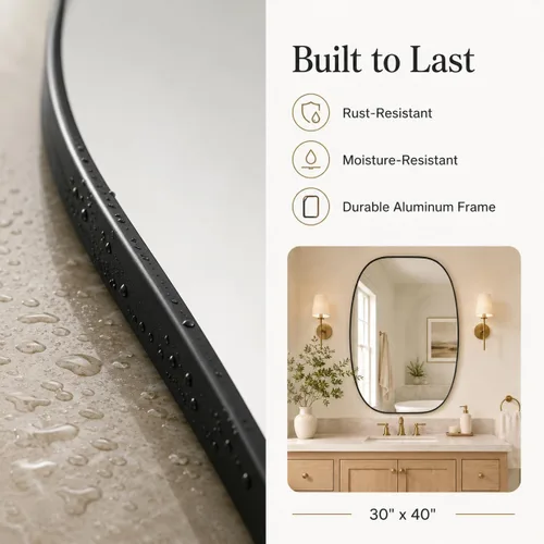 Vista 4 de Black Oval Bathroom Mirrors for Over Sink 24x32 Inch Oblong Vanity Mirror, Crystal-Clear HD Glass, Rust-Proof Aluminum Frame, Inner-Curved Decor