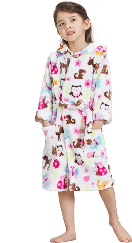 Vista 3 de ECHERY Pijama con capucha para niños y niñas, suave forro polar, unisex, bata de baño