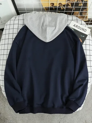 Vista 2 de GORGLITTER Sudadera con capucha de manga larga con estampado de letras para hombre con bolsillo canguro