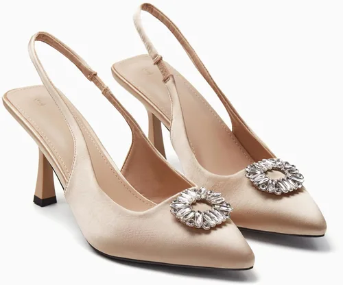 Vista 5 de Rilista Zapatos de tacón para mujer con diamantes de imitación cerrados y puntiagudos para boda y fiesta
