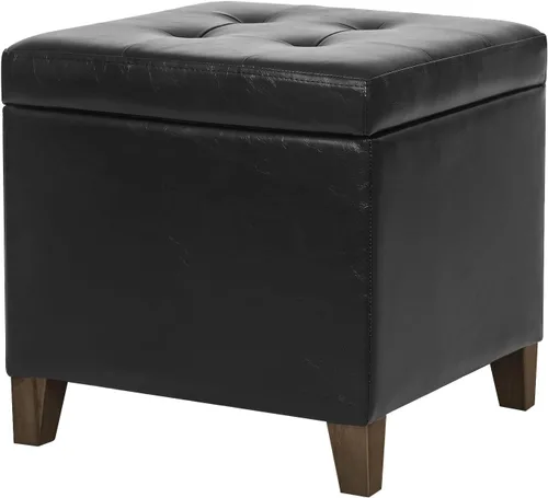 Vista 12 de Adeco Otomana moderna de cuero con ruedas, otomana cuadrada negra rodante de 18.8" con almacenamiento, taburete de tocador tapizado acolchado