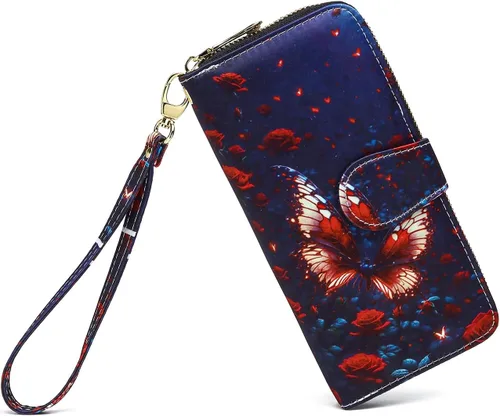 Vista 92 de Cartera de mano para mujer, estilo bohemio, con RFID, elegante, espaciosa con correa para viajes, capacidad para tarjetas, teléfono, dinero