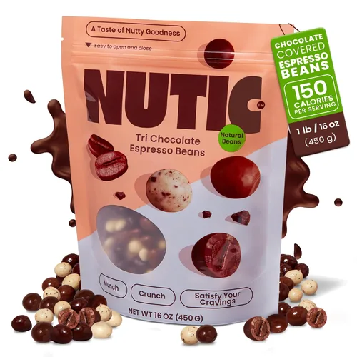 Vista 3 de Nutic Granos de café expreso cubiertos de chocolate - 1 libra, surtido de chocolate blanco, con leche y chocolate negro - Espresso en grano a granel