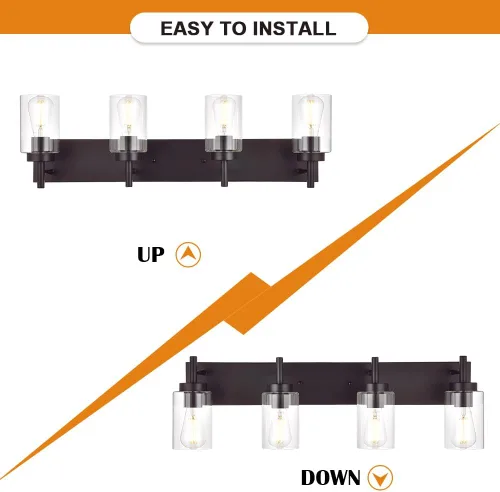 Vista 6 de 4 luces de tocador de baño, apliques de bronce aceitado, iluminación de pared, lámpara industrial para montaje en pared, estilo granja para cocina