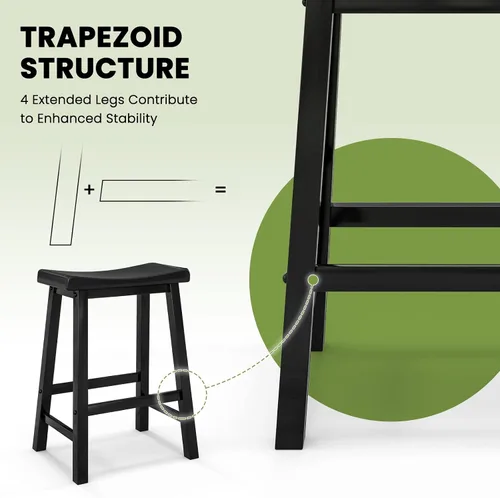 Vista 8 de COSTWAY Juego de 2 taburetes de silla de montar de 24 pulgadas de altura de mostrador con patas de madera maciza y reposapiés, taburetes modernos