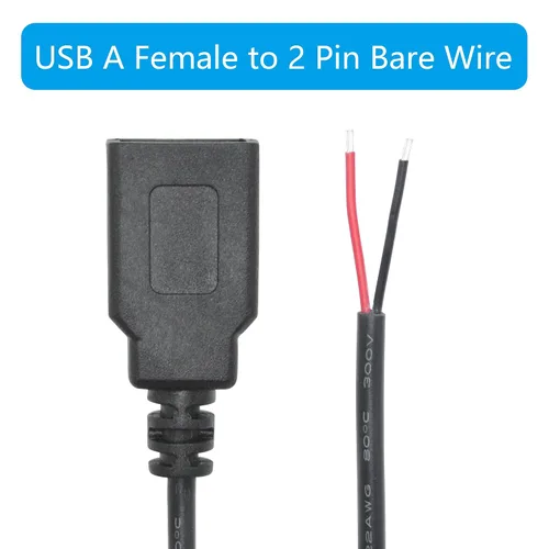 Vista 5 de USB A hembra a 2 Pin alambre desnudo, cable de coleta USB 5V/3A ninguna función de datos USB Open End Power Cable 11", Tinned Tail, 22AWG for USB