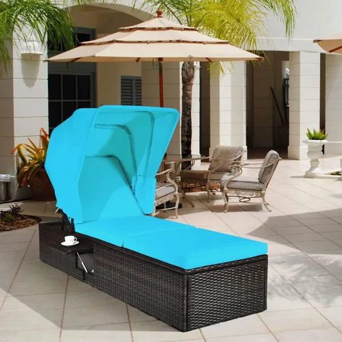 Vista 4 de COSTWAY Silla de ratán para patio, tumbona acolchada, ajustable, color turquesa