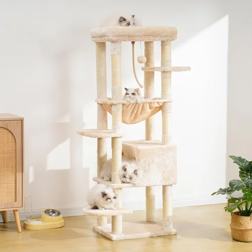 Vista 7 de Heybly Árbol para Gatos para Gatos Grandes de 20 libras de Servicio Pesado, Torre para Gatos XXL de 60 pulgadas para Gatos de Interior, Condominio