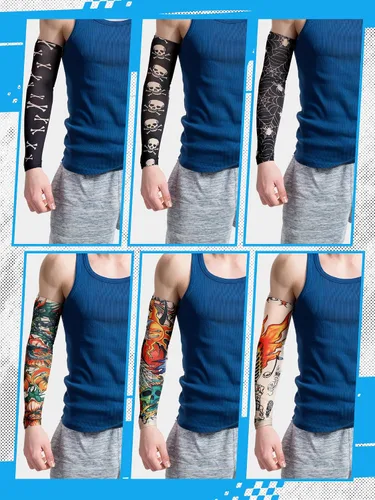 Vista 34 de Boao 20 piezas de mangas de brazo de enfriamiento para hombre, manga larga sin dedos, antideslizante, protección UV, mangas temporales para tatuajes