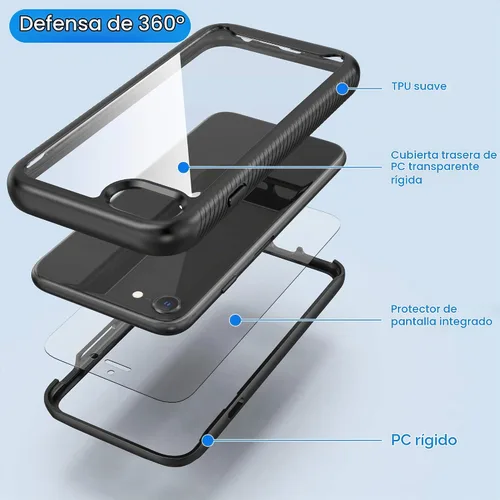 Vista 4 de IDweel para iPhone SE 2020, para iPhone 8 y 7 y SE 2022 (SE 2ª/3ª), funda protectora de cuerpo completo de ajuste delgado con amortiguación de Negro