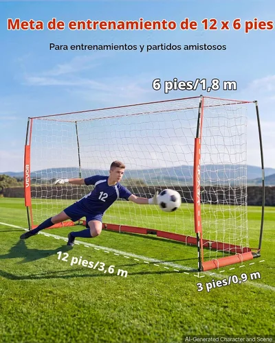 Vista 2 de VEVOR Portería de fútbol portátil de 12 x 6 pies con diseño plegable Rojo