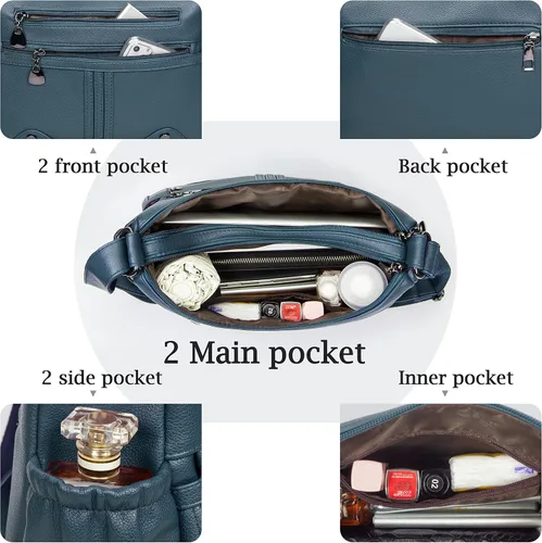 Vista 6 de Bolso bandolera de piel sintética suave para mujer, bolso cruzado con múltiples bolsillos, bolso cruzado mediano espacioso a la moda con asa superior