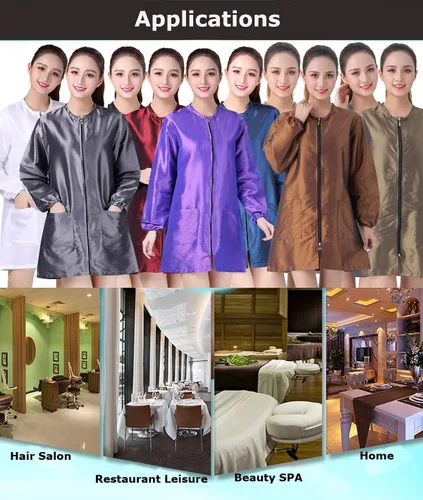 Vista 6 de Chaqueta unisex profesional para estilista, uniforme de cosmetología, cremallera, capa de peluquería, ropa de trabajo, peluquería, belleza, spa