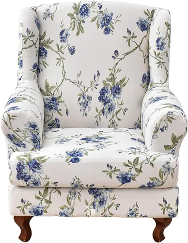 Vista 17 de HAOYONG Fundas para silla de alas estampadas, 2 piezas, fundas elásticas para sillón con respaldo de ala, fundas protectoras lavables para sala